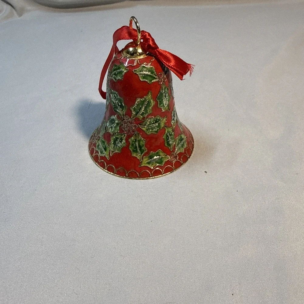 Vintage Arora Craycombe Trinkets Red Christmas Bell Enamel Cloisonne Ornament